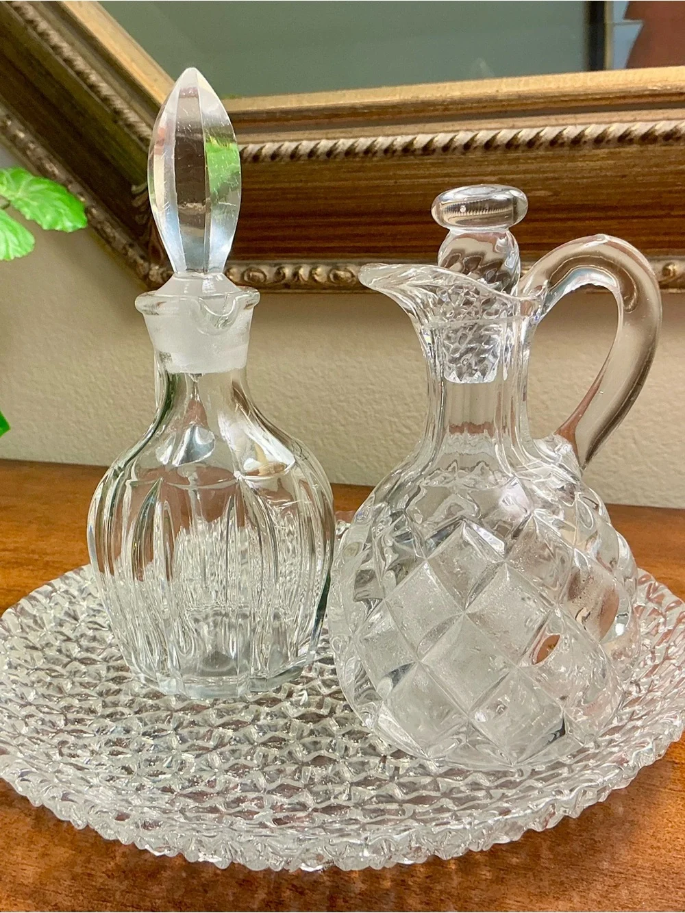 Clear Glass Cruet Set - Elegant Crystal-Style Oil and Vinegar Bottle Set